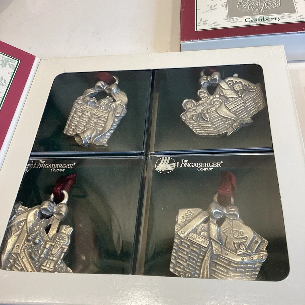 longaberger lot of 3 boxes of 4 basket ornaments new christmas design